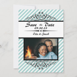 Lichtblau gestreift Save the Date flache Fotokarte