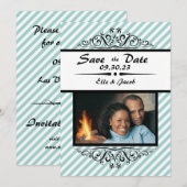 Lichtblau gestreift Save the Date flache Fotokarte (Vorne/Hinten)