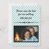 Lichtblau gestreift Save the Date flache Fotokarte (Rückseite)
