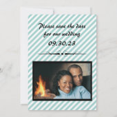 Lichtblau gestreift Save the Date flache Fotokarte (Rückseite)