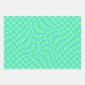 Lichtblau und grün gepolstertes Karton-Muster Geschenkpapier Set (Vorderseite 2)