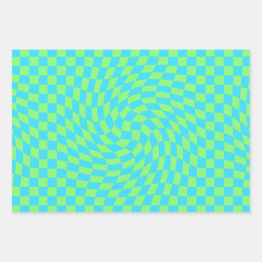 Lichtblau und grün gepolstertes Karton-Muster Geschenkpapier Set (Vorderseite)