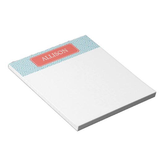 Lichtblau und korallengriechisches Schlüsselmuster Notizblock (angewinkelt)