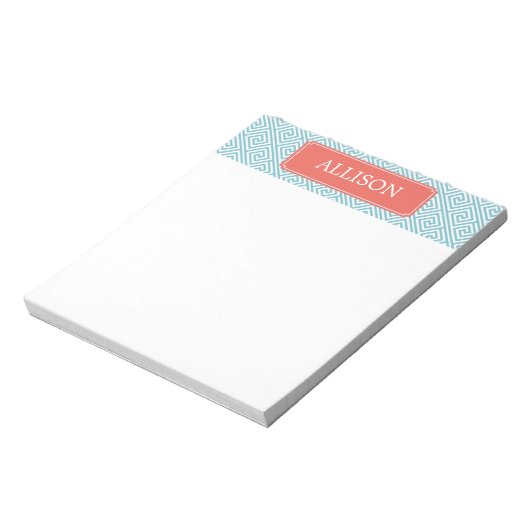 Lichtblau und korallengriechisches Schlüsselmuster Notizblock (Rotiert)