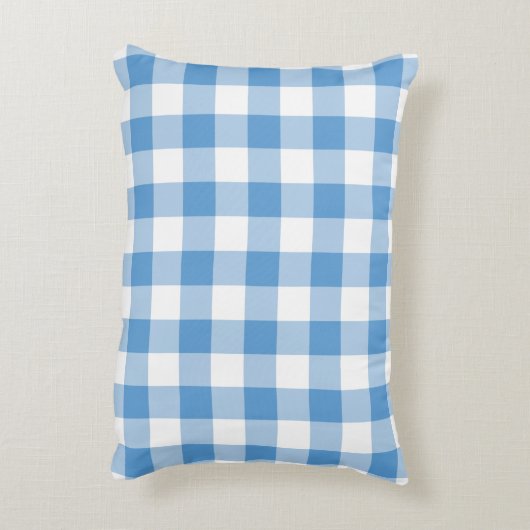 Lichtblau und weiß Gingham Muster Dekokissen (Rückseite(Vertikal))
