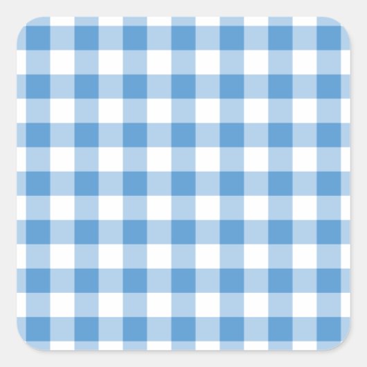 Lichtblau und weiß Gingham Muster Quadratischer Aufkleber (Vorderseite)
