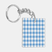 Lichtblau und weiß Gingham Muster Schlüsselanhänger (Vorderseite links)