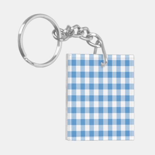 Lichtblau und weiß Gingham Muster Schlüsselanhänger (Vorderseite links)