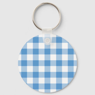 Lichtblau und weiß Gingham Muster Schlüsselanhänger
