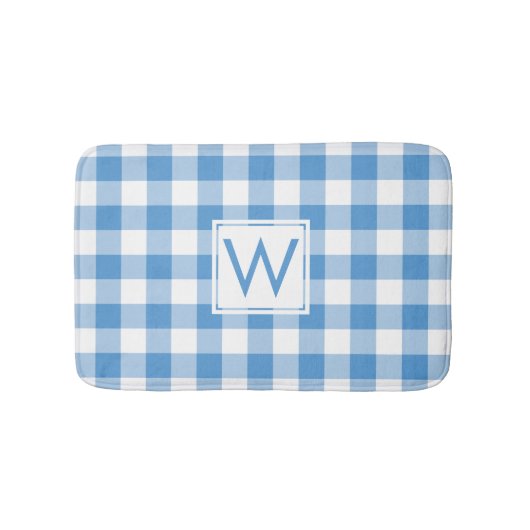 Lichtblau und weißes Gingham-Muster mit Monogramm Badematte (Vorderseite)