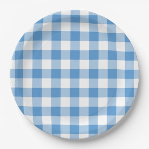 Lichtblau und weißes Gingham-Muster Pappteller