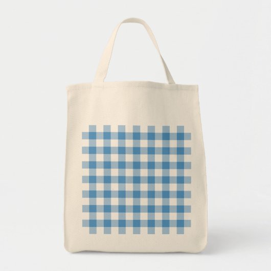 Lichtblau und weißes Gingham-Muster Tragetasche (Vorne)
