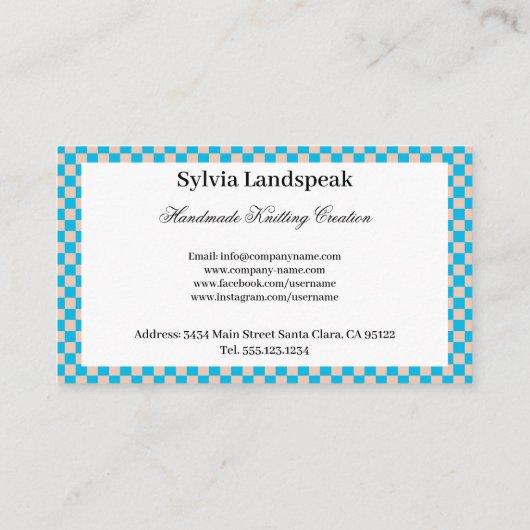 Lichtblaue und beige Karos Muster & Knittern Visitenkarte (Rückseite)