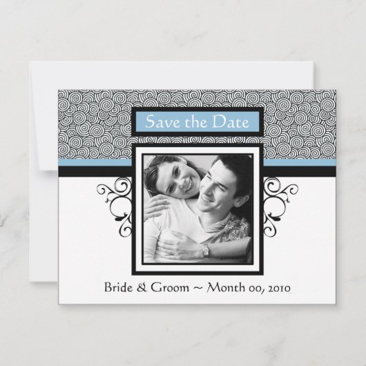 Lichtblaue und schwarz Save the Date Fotokarten (Vorderseite)