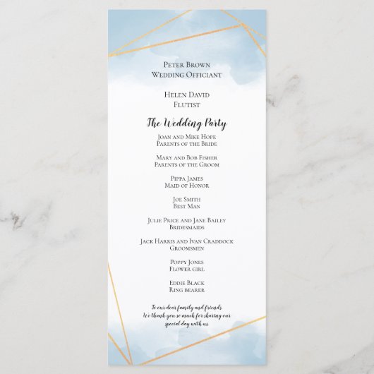 Lichtblaue Wasserfarbe Gold Geometrische Linienhoc Programm (Rückseite)