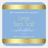 Lichtblauer Cooler Goldeffekt Limone Meersalz-Etik Quadratischer Aufkleber (Vorderseite)