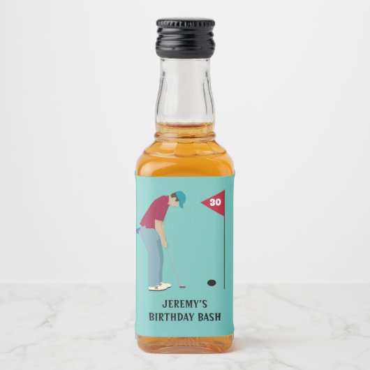 Lichtblaues Golfer Putting Liquor Flasche Etikett (Vorderseite)