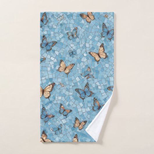 Lichtblaues Mosaik mit Schmetterlingen Badhandtuch Set (Handtuch)