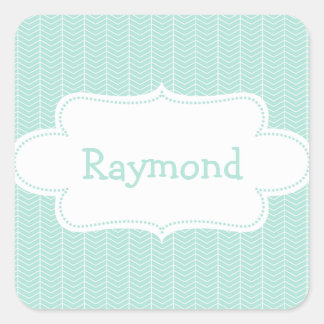 Lichtblaues Zickzack Muster mit Etikett Quadratischer Aufkleber