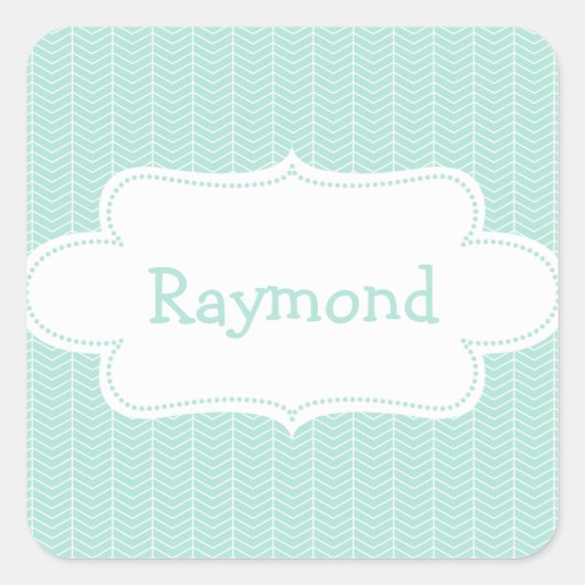 Lichtblaues Zickzack Muster mit Etikett Quadratischer Aufkleber (Vorderseite)