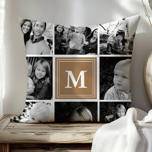 Lichtbraune Monogramm-Familie - FotoCollage Kissen