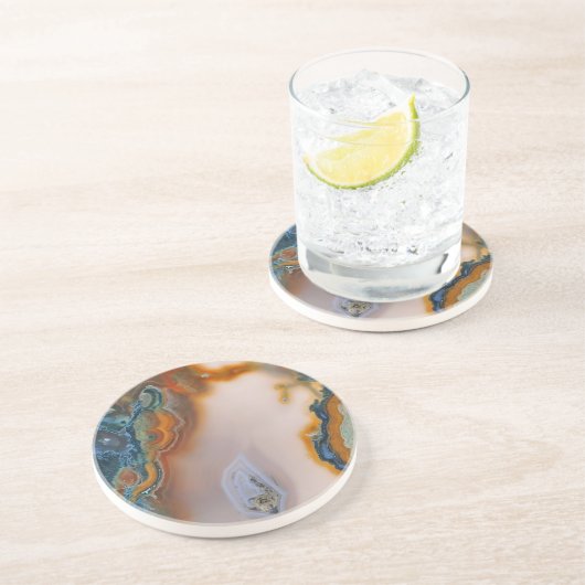 Lichtdurchlässiger aquamariner u. Rost-Achat Getränkeuntersetzer (Seite)