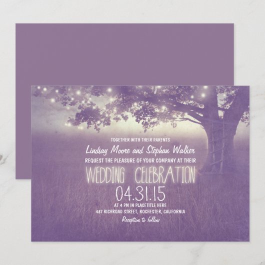 Lichter Baum rustikale Hochzeit Einladung (Vorne/Hinten)