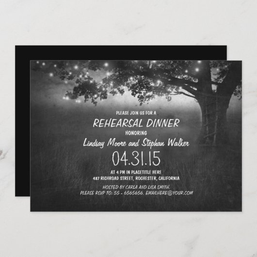 Lichter Baum rustikale Probe Dinner Einladung (Vorne/Hinten)