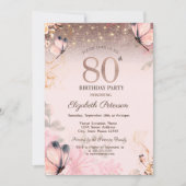 Lichter, Blume Rosa Schmetterlinge 80. Geburtstag Einladung (Vorderseite)