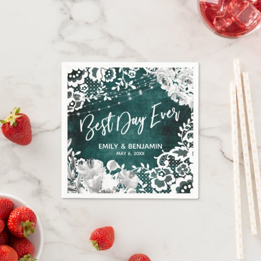 Lichter, Blume & Spitzen Rustikaler Aquamariner Ta Serviette (Beispiel)