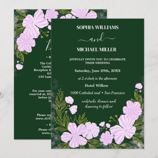 Lichter Blumen Hochzeit  Einladung (Vorne/Hinten)