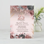 Lichter, Chic Blume Glitzer 25. Geburtstag Einladung (Stehend Vorderseite)