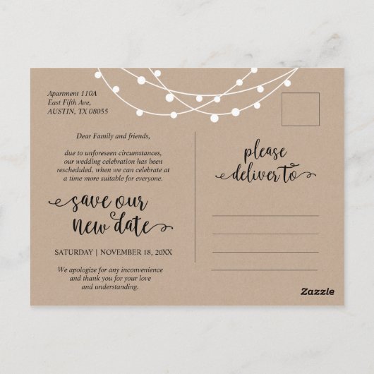 Lichter der String, Datumsänderung, Hochzeit versc Postkarte (Rückseite)