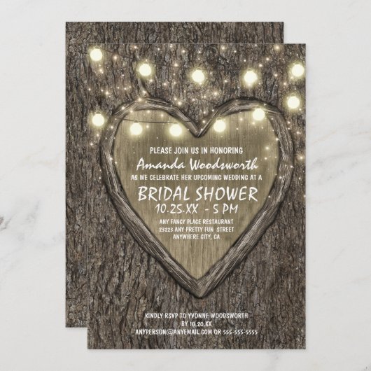 Lichter + Eichenbaum Brautdusche Einladungen (Vorne/Hinten)