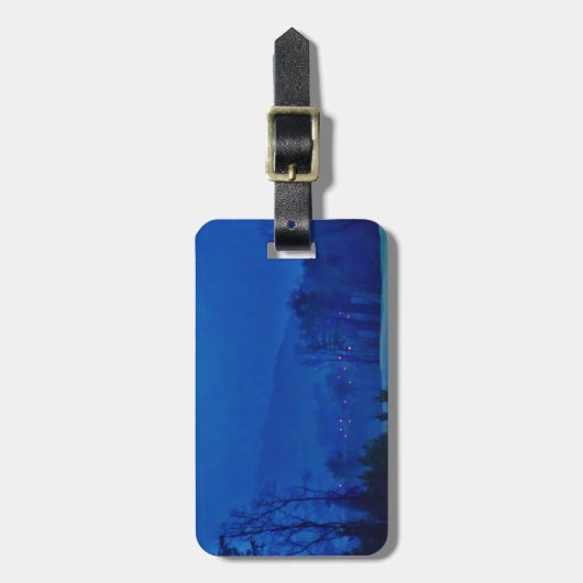 Lichter in einem blauen Berg-Nebel Gepäckanhänger (Vorderseite vertikal)