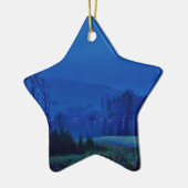 Lichter in einem blauen Berg-Nebel Keramikornament (Links)