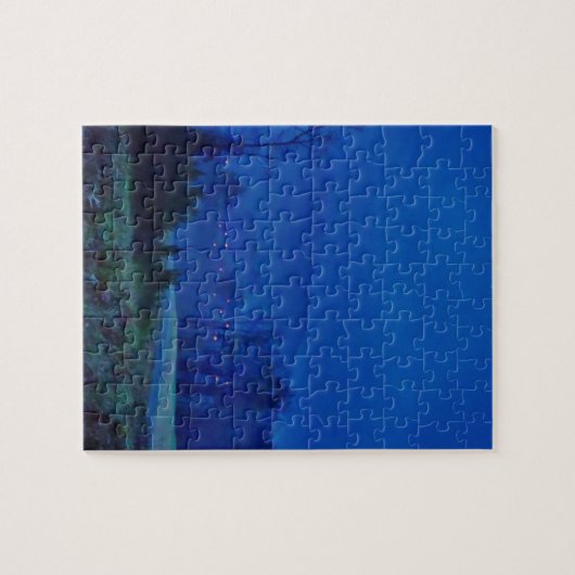 Lichter in einem blauen Berg-Nebel Puzzle (Horizontal)