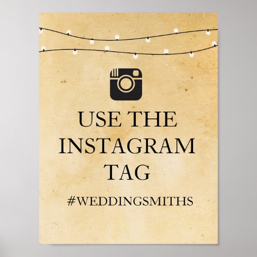 Lichter Instagram-Schild rustikale Hochzeitsfeier Poster (Vorne)