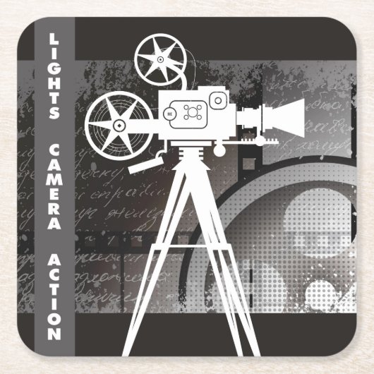 Lichter, Kamera, Aktions-Film-WegwerfUntersetzer Rechteckiger Pappuntersetzer (Vorderseite)