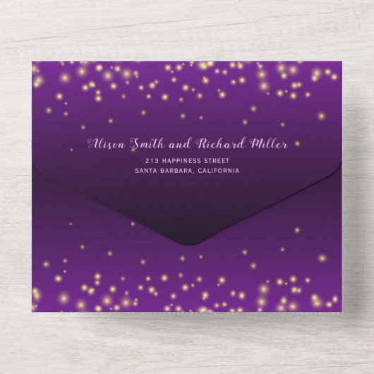 Lichter lila Winternachtsfeier All In One Einladung (Rückseite)