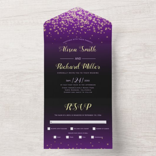 Lichter lila Winternachtsfeier All In One Einladung (Innen Boden)