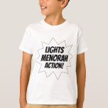 Lichter Menorah Aktion - Schwarzes T-Shirt<br><div class="desc">Brechen Sie das menorah aus und feiern Sie das Festival der Lichter mit diesem üppigen Entwurf!</div>