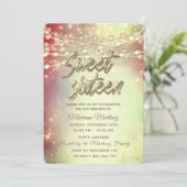 Lichter mit goldenem Funkeln, rot, Einladung (Stehend Vorderseite)