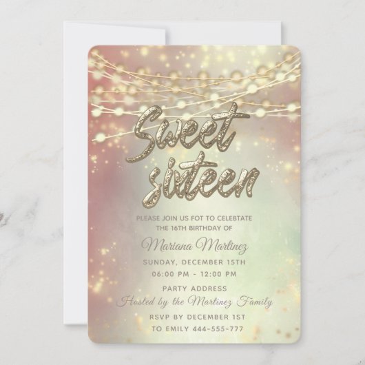 Lichter mit goldenem Funkeln, rot, Einladung (Vorderseite)