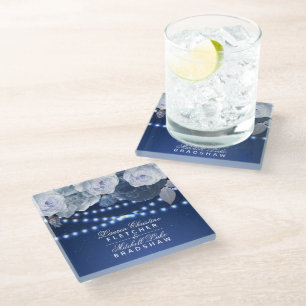 Lichter Modernes blaues Elegantes Hochzeitsstil Glasuntersetzer