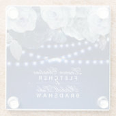 Lichter Modernes blaues Elegantes Hochzeitsstil Glasuntersetzer (Rückseite)