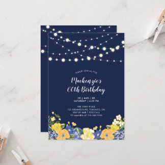 Lichter & Navy Blue Floral Adult Geburtstagsparty Einladung
