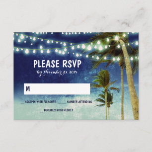Lichter & Palmen Strand Blau Hochzeit RSVP Karten