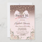 Lichter, rosa Schleifenblumen Glitter Sweet 16 Einladung (Vorderseite)