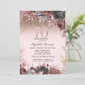 Lichter, schicke Blume Glitzer 70. Geburtstag Einladung (Stehend Vorderseite)